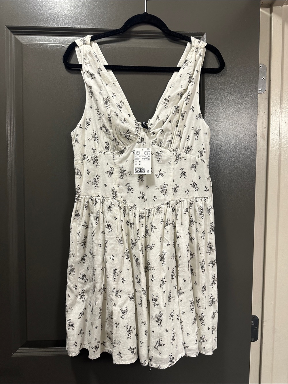 H&M Cream Mini Dress with Black Floral Print